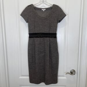 MaxMara Vintage Tweed Pencil Dress‎ Y2K Brown Wool Velvet Short Sleeve Midi 38 4